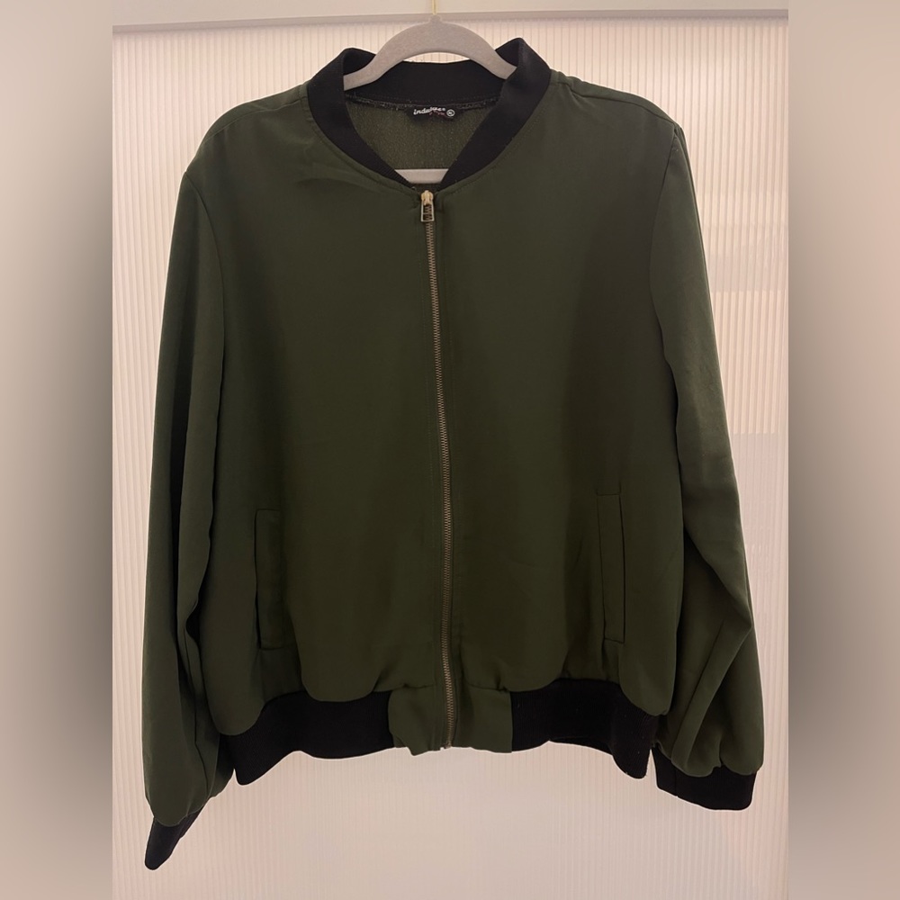 Indulge Green Bomber Zip-Up Jacket | Size XL